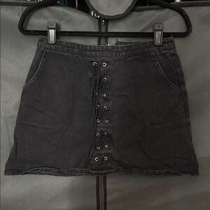 Black Lace-Up Denim Skirt